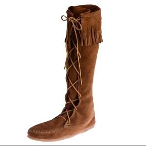 MINNETONKA Moccasins 1422 - Women's Knee High Boot - Hardsole - Brown Suede NWOT